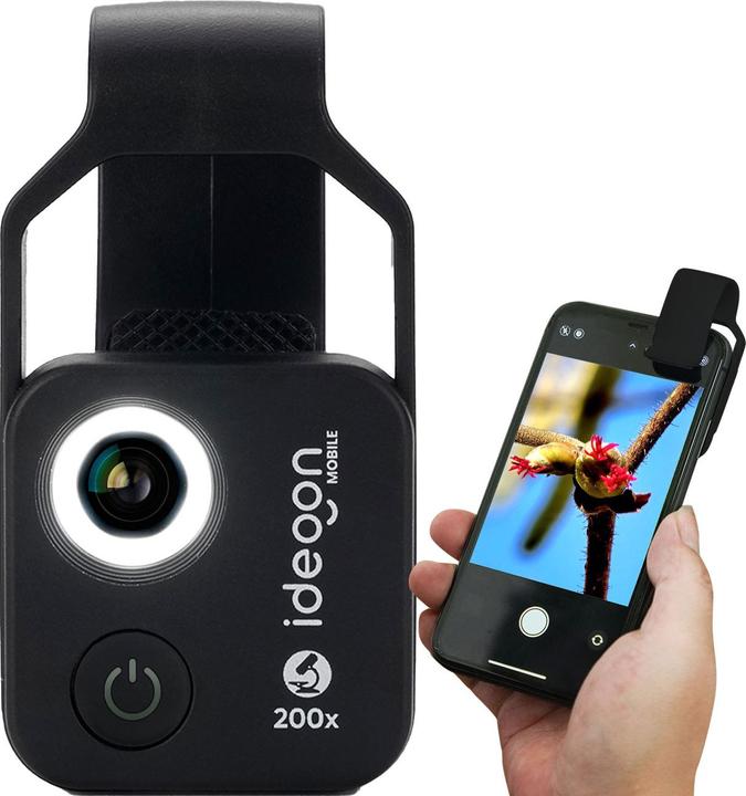 Image du produit Ideoon Mikroskop-Vorsatzlinse für Smartphones&Tablets, 200-fache Vergrösserung, 6 LEDs, schwarz