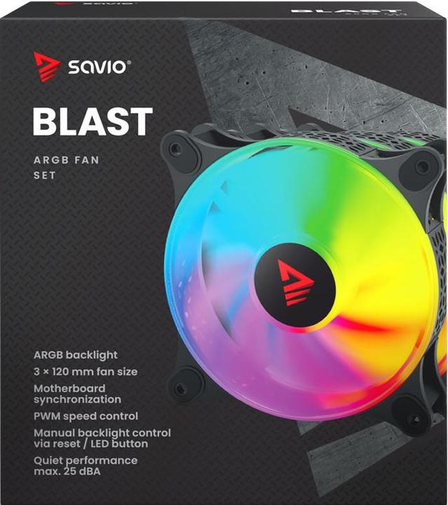 Produktbild Savio 3er-Set ARGB BLAST LÜFTERSET 3 x 120 mm 3-polig 5 V 4-polig 12 V (120 mm, 3x)