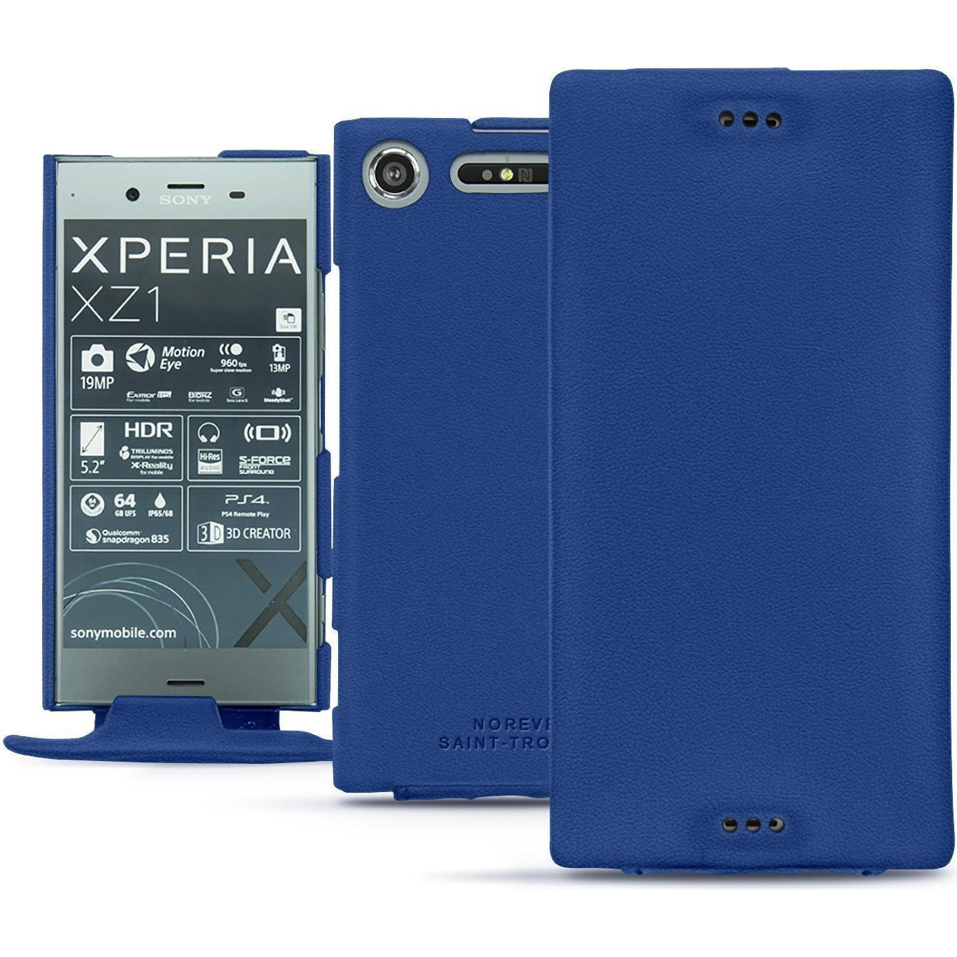 Noreve Lederschutzhülle vertikal (Sony Xperia XZ1), Smartphone Hülle, Blau
