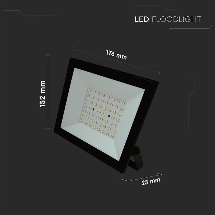 Produktbild V-TAC LED-Fluter, VT-44054, 50 W, 4000K, EEK: F, 4000 lm, neutralweiss, IP65, schwarz (4000 lm, IP65)