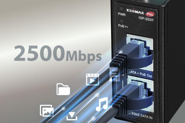 Image du produit edimax Industrie 2.5 Gigabit 90W PoE++ DIN-Rail Injektor (802,3at (PoE+), 802,3bt (PoE+++), 802.3af (PoE), 90 W)