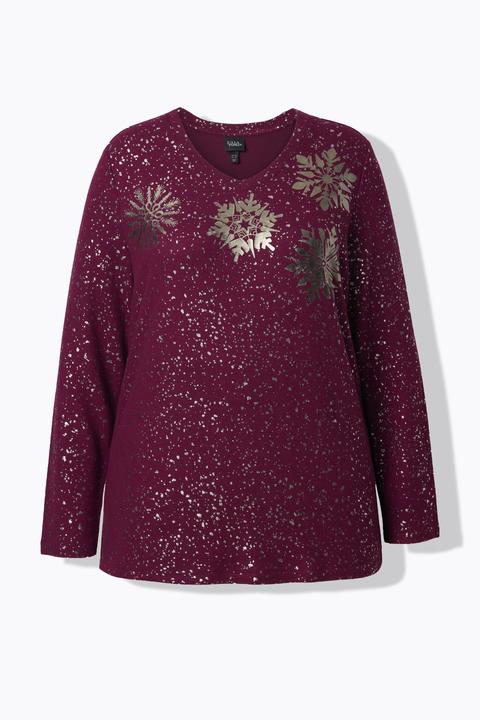 Produktbild Ulla Popken Sweatshirt, Metallic-Druck, V-Ausschnitt, Langarm (58, 60)