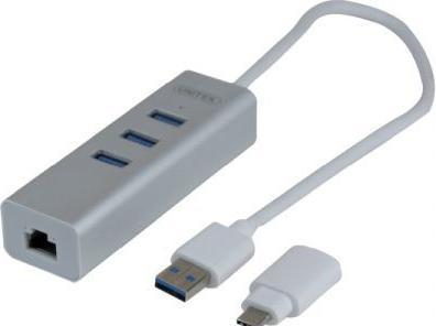 Image du produit Exertis Connect Convertisseur réseau Gigabit Ethernet USB 3.0 avec HUB USB et adaptateur Type-C pour connecter un (USB 3.0, RJ45 (1x))