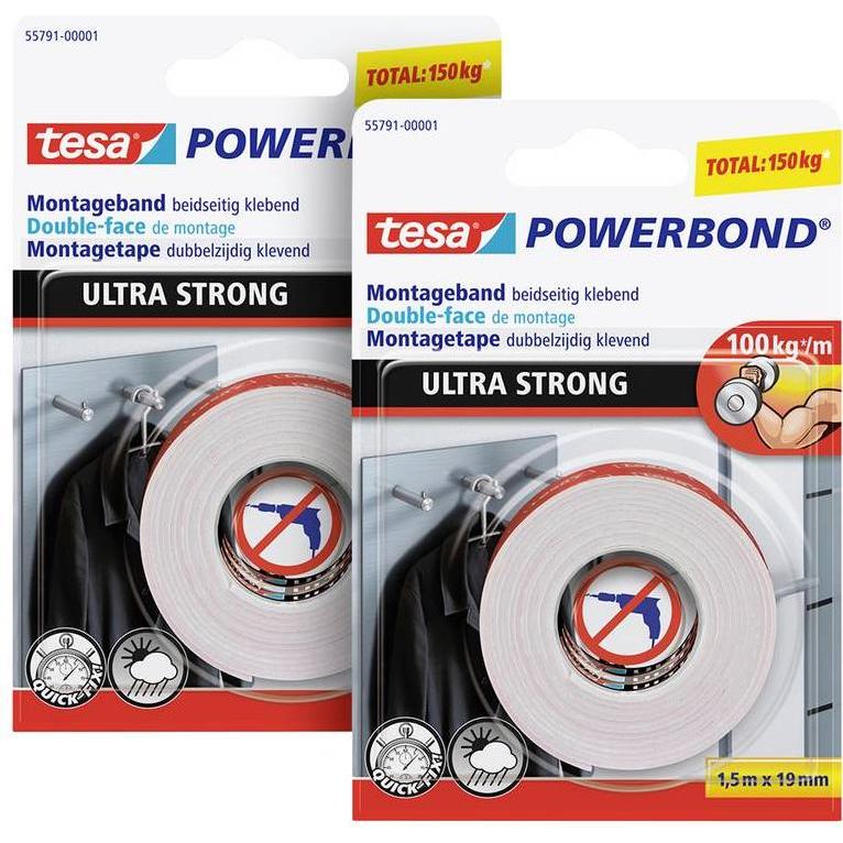 Thumbnail - tesa, Klebeband, 2x Powerbond ULTRA STRONG doppelseitiges Montageband (19 mm)
