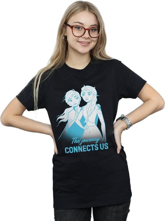 Actual product image Disney Womens/Ladies Frozen 2 Elsa and Anna The Journey Connects Us Cotton Boyfriend T-Shirt (L)