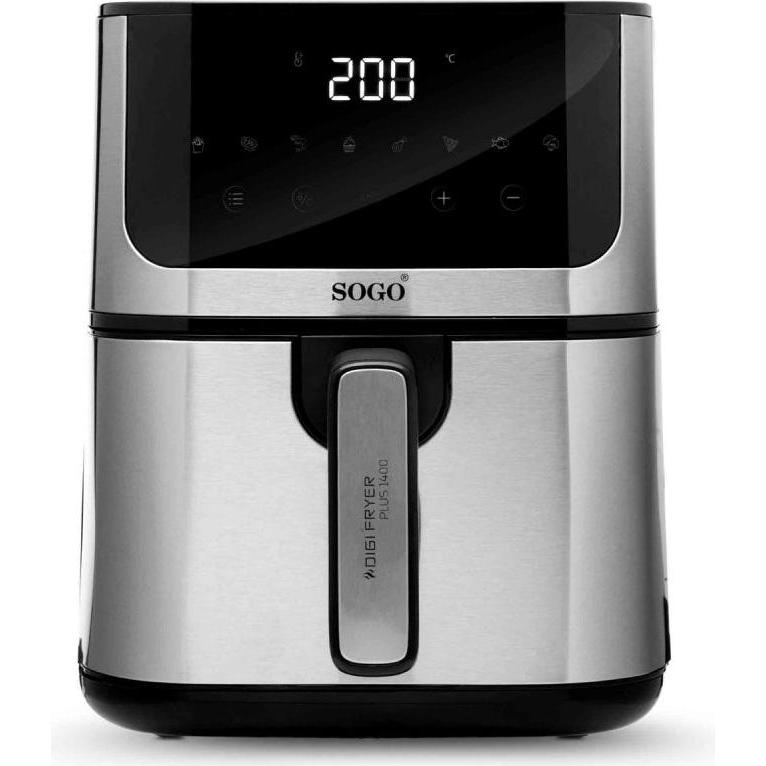 Sogo AIR FRYER 5L DIGIFRYER S/S-1400W, Fritteuse, Silber, Schwarz