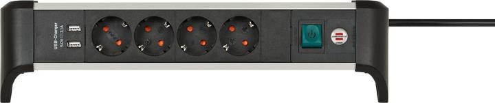 Actual product image Brennenstuhl 1391040410 Multiple socket outlet with switch silver-black protective contact 1 pc. (4 x, CEE 7/3, 1.80 m)