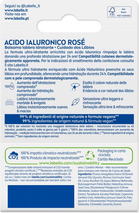 Actual product image LABELLO Hyaluronic Acid Hydration Plus Rose Lip Balm 5.2ml (Lip Care Stick, 5.20 ml)