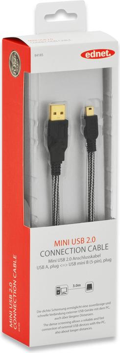 Produktbild ednet USB 2.0-Anschlusskabel, Typ A auf Mini B, 3,0 m (3 m, USB 2.0)