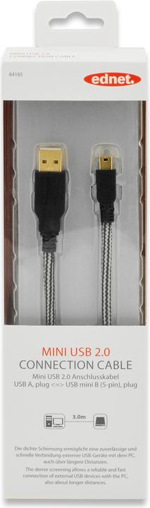 Produktbild ednet USB 2.0-Anschlusskabel, Typ A auf Mini B, 3,0 m (3 m, USB 2.0)