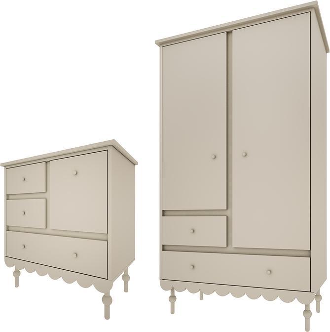 Petits-Meubles Commode 3 tiroirs et armoire 2 portes Wood Luck Babushka Olive (84 x 50 x 91 cm)