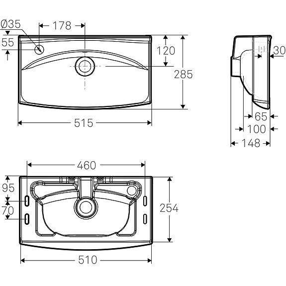 Thumbnail - Ifö, Waschbecken, IFØ Spira håndvask 51,5x28,5 cm med lige forkant og hanehul til venstre - til montering på stand
