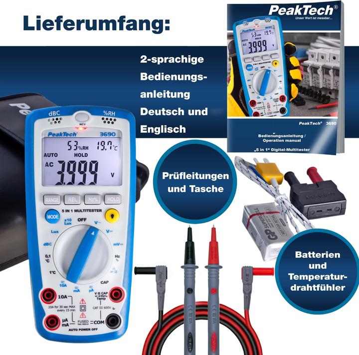 Produktbild Peaktech P 3690 Digitalmultimeter (CAT III 600V)