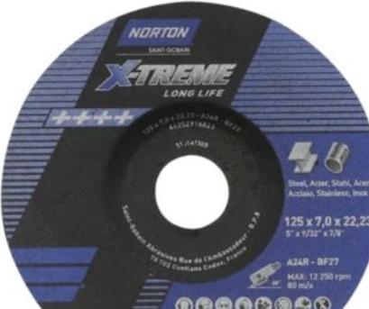 Produktbild Saint-Gobain Skrubskive 125x7,0x22,23mm - A24R-125x7.0x22.23-T27 NOR-X-Treme life