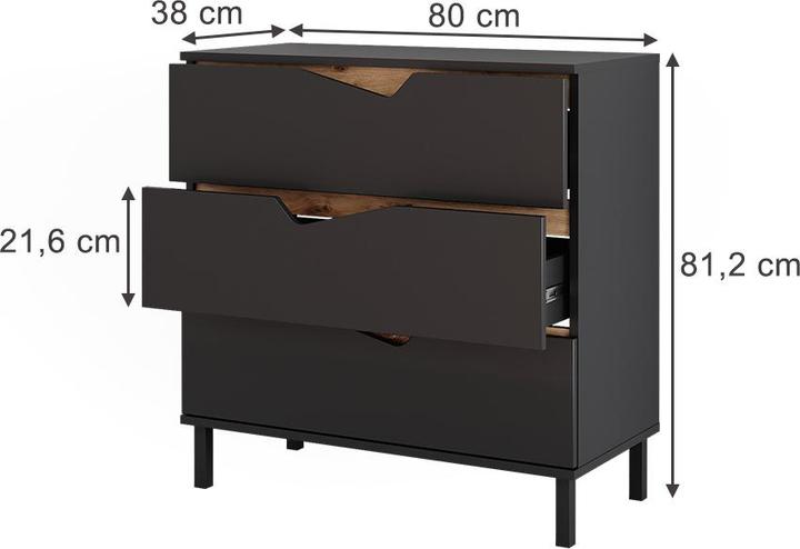 Produktbild Vicco Kommode Marelle, Anthrazit/Artisan/Artisan, 80 x 81.2 cm mit 3 Schubladen (80 x 38 x 81.20 cm)