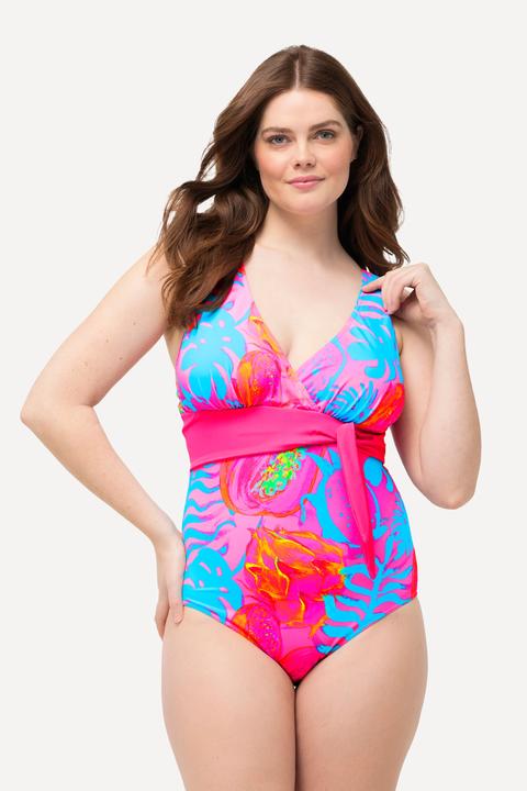 Actual product image Ulla Popken Neon Leaf Print One Piece Swimsuit (54)