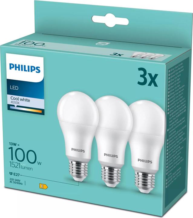 Produktbild Philips LED Lampe E27 3er Set 100W 4000K (E27, 14 W, 1521 lm, 3 x, E)