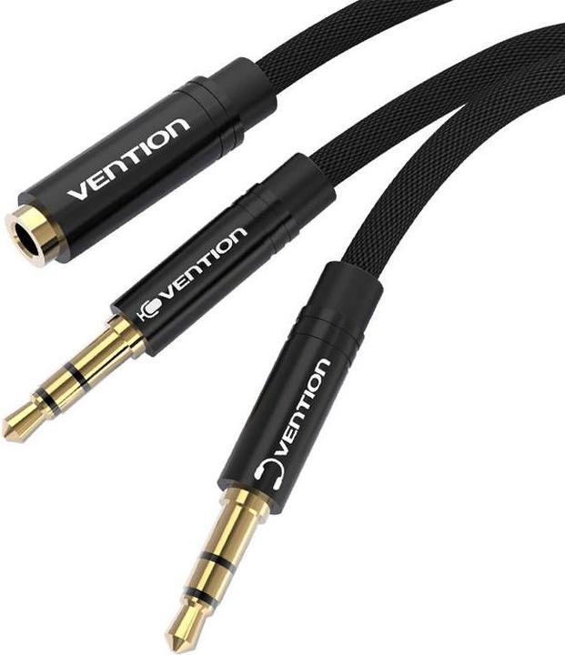 Actual product image Vention Cable mini jack 3.5 mm (female) to 2x mini jack 3.5 mm (male) BBLBAB 0.6m (black) (0.60 m, AUX cable)