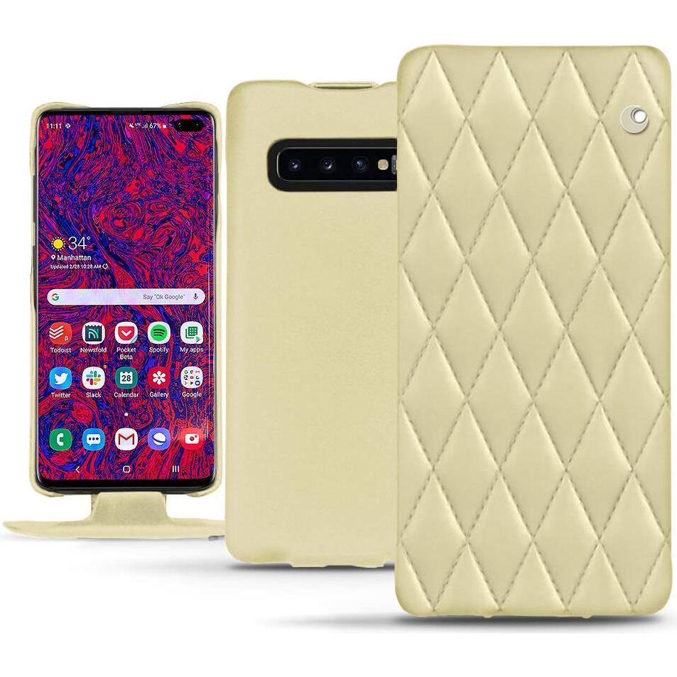 Noreve Lederschutzhülle vertikal (Samsung Galaxy S10+), Smartphone Hülle, Beige
