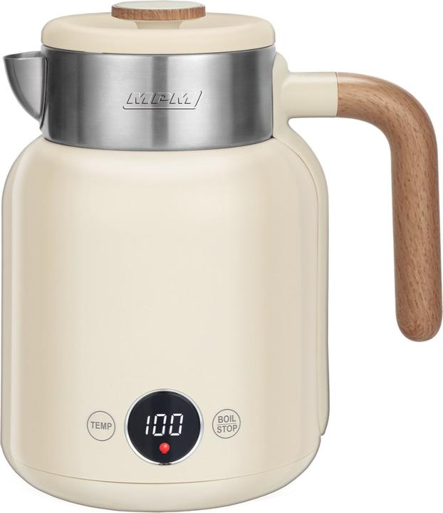 MPM Doppelwandiger Wasserkocher Retro Holzoptik Temperaturvoreinstellungen Digitalanzeige (1.50 l)