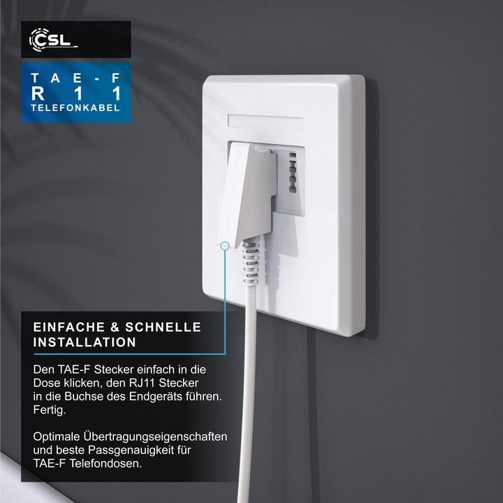 Produktbild CSL Telefonkabel Flach, TAE-F Stecker zu RJ11, Telefondose zu Telefon, Flachkabel, Fax, Anrufbeantworter