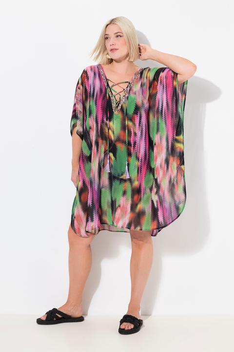 Immagine prodotto Ulla Popken Tunica dal taglio oversize con allacciatura, scollo a V e mezze maniche (50, 52, 54, 56)