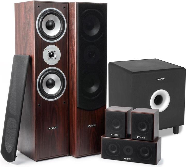 Produktbild Fenton 5.1 home cinema surround walnoot speakerset 1300W met 8 subwoofer (Set, 1300 W)