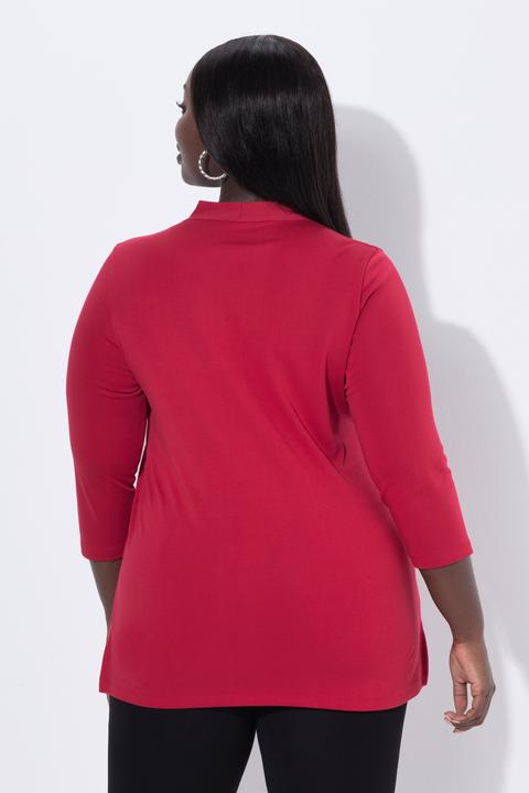 Image du produit Ulla Popken T-shirt à manches 3/4 et col calice en coton Pima, ligne en A (54)