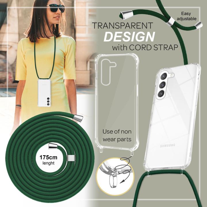 Actual product image Nalia Clear hybrid case with chain to hang around the neck