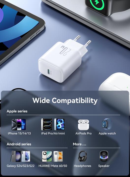 Image du produit Joyroom Chargeur rapide PD 20W USB-C avec câble 20W USB-C vers Lightning, 1m - Blanc (20 W, 1 portion)