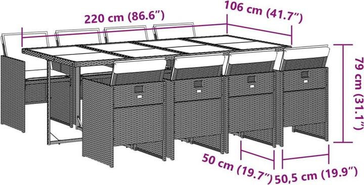 Produktbild vidaXL Garten Essgruppe (220 x 106 x 73 cm)