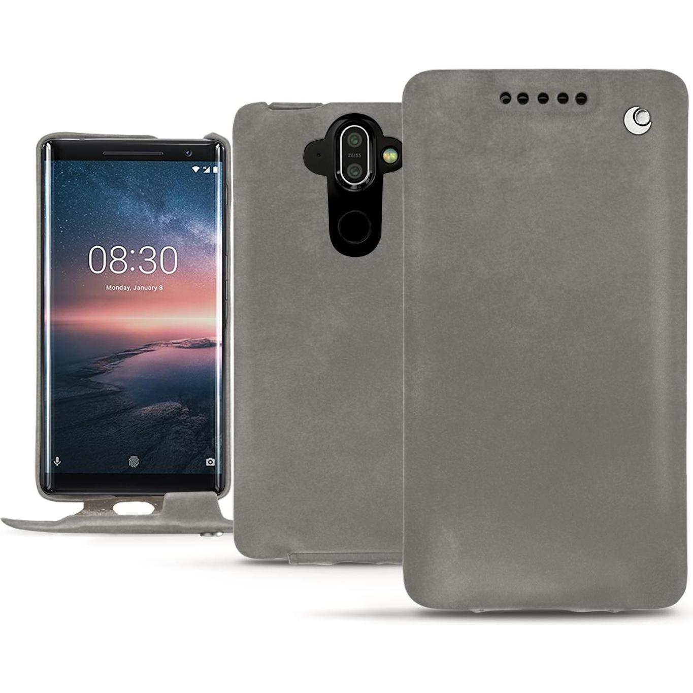 Noreve Lederschutzhülle vertikal (Nokia 8 Sirocco), Smartphone Hülle, Grau