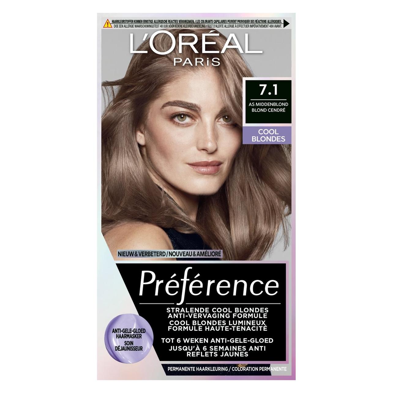 L'Oréal Paris, Haarkleur, Loreal Paris Preference Cool Blondes 7.1 Iceland Asblond Hair Color (7.1 IJsland Asblond)