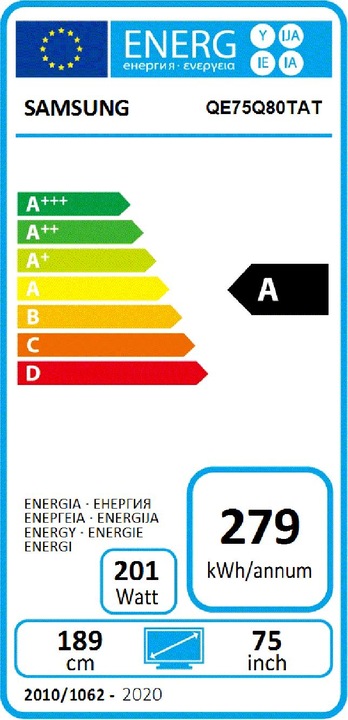Energie-Label Samsung QE75Q80T (75", QLED, 4K, 2020)