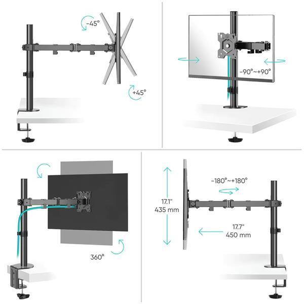 Actual product image Onkron swivel Desk Mount for Monitor, 13 to 34" max 8 kg, black (34", 8 kg)