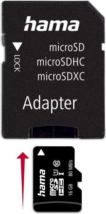 Actual product image Hama microSDHC 16GB +Adapter/Mobile (16 GB, microSDHC, U1, UHS-I)