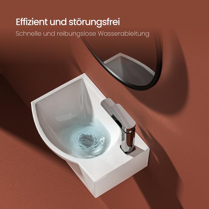 Produktbild Emke Wandwaschbecken 405 x 280 x 140 mm, Rechteckig, Keramik, Linkes Hahnloch, Strahlend weiss (280 mm, 405 mm)