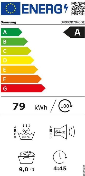 Label énergétique Samsung DV7400 (9 kg, Droite, Modifiable)