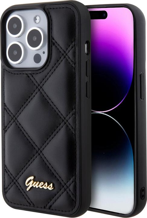 Actual product image Guess GUHCP15XPSQSQSK iPhone 15 Pro Max 6.7" czarny/black hardcase Quilted Metal Logo (Apple iPhone 15 Pro Max)