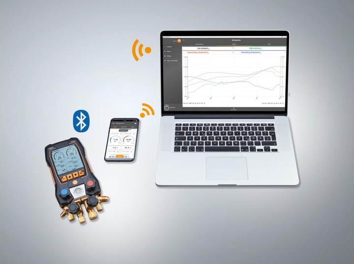 Produktbild Testo 570s - Digitale Monteurhilfe mit 4-Wege-Ventilblock, Bluetooth und intelligenter Fehleranalyse