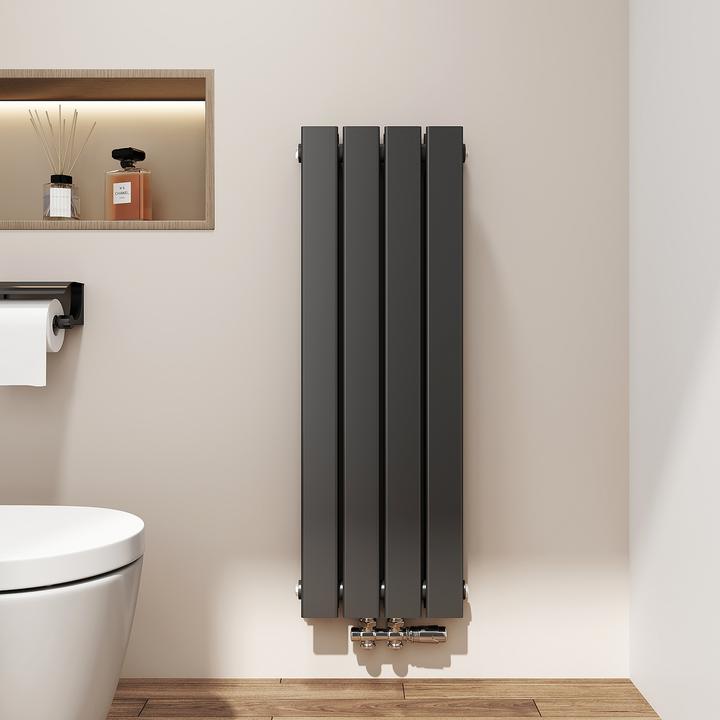 Actual product image Emke Radiator, Flat Radiator with Central Connection, Black 90x30cm 446W Double Layers (446 W)