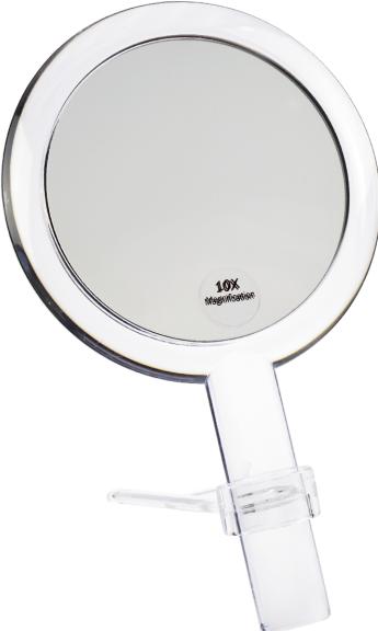 Actual product image Hand-held + adjustable mirror with 10x magnification, plastic, Ø 16 cm, length: 26 cm