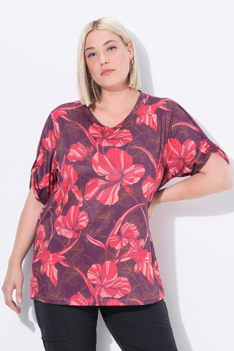 Produktbild Ulla Popken Funktionsshirt, Blüten, V-Ausschnitt, Halbarm, recycelt (46, 48)