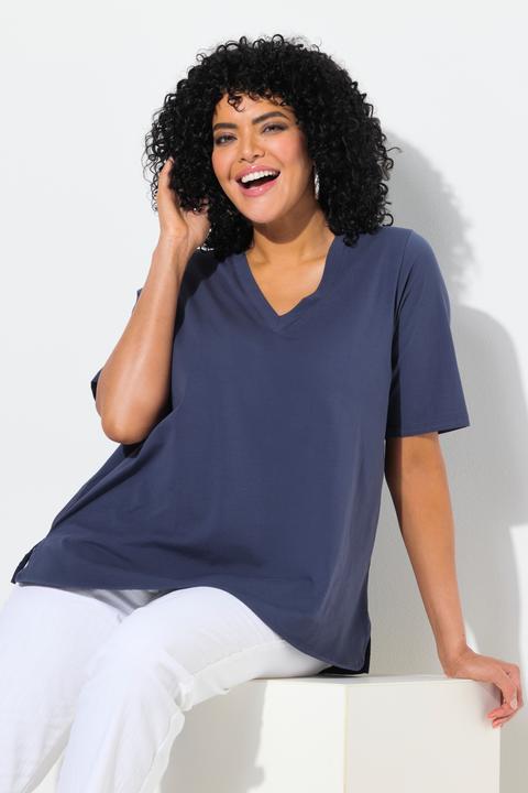Produktbild Ulla Popken T-Shirt, Materialmix, A-Linie, V-Ausschnitt, Halbarm (58)