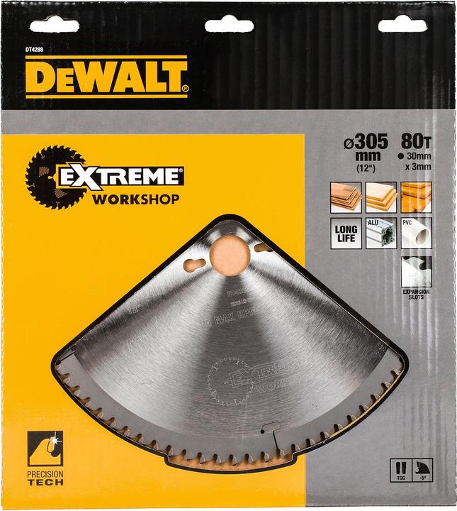 Actual product image DeWalt EXTREME ® stationary circular saw blade DT4288inesFinish (veneers. aluminum and plastics).