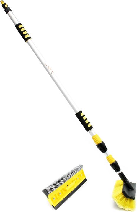 Wiltec XPOtool 2in1 3D Teleskop Waschbürste 145-300cm Bürstenkopf Schwamm Abzieher