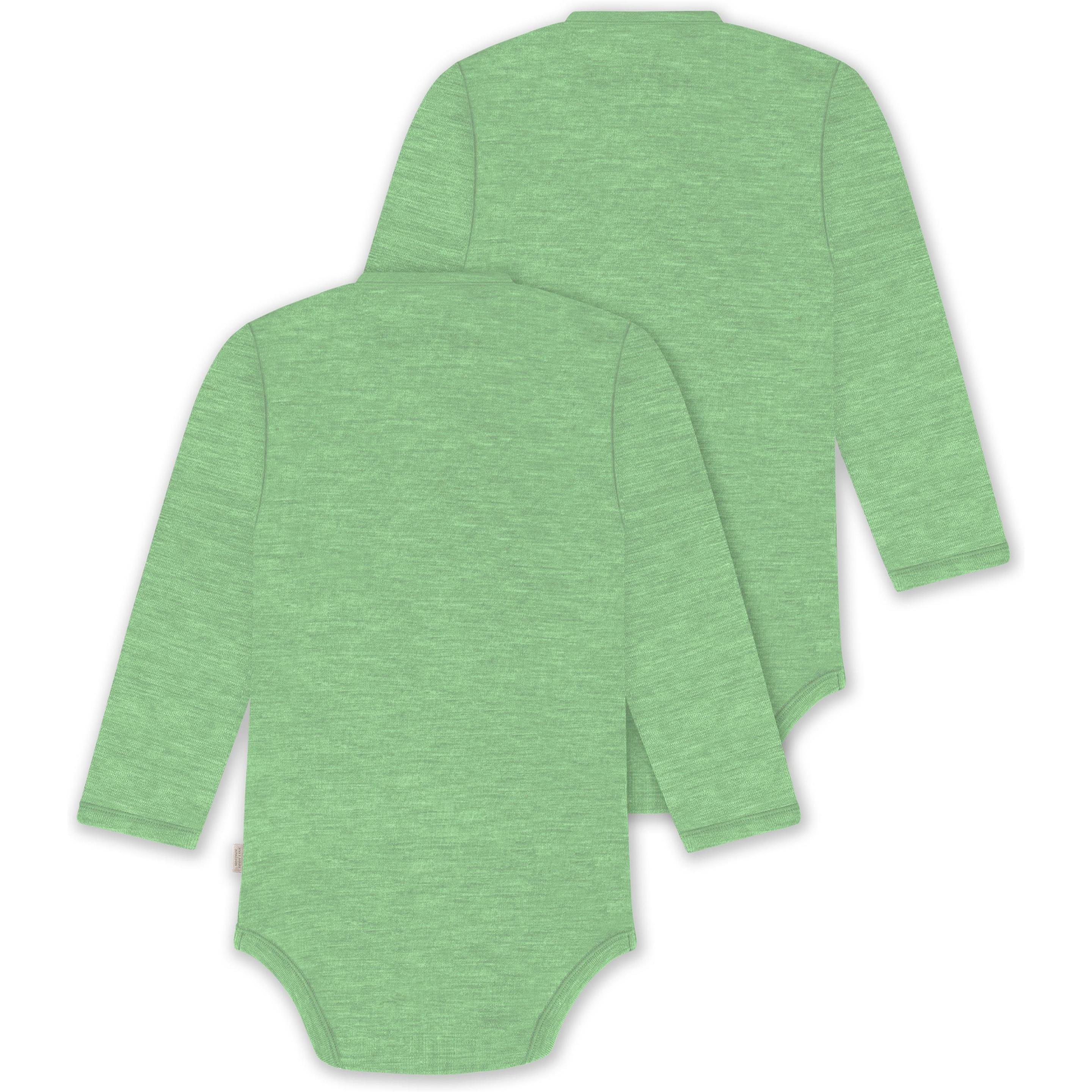 Thumbnail - Normani, Herren, Body, 2er Pack Baby-Body Basic Merino Wickelbody Langarm mit Knopf - 9347, Grün, (44)