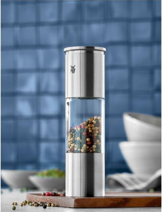 Productafbeelding WMF Zoutmolen Pepermolen 18cm Keramische Molen Glazen Container Roestvrij Staal (Peper)