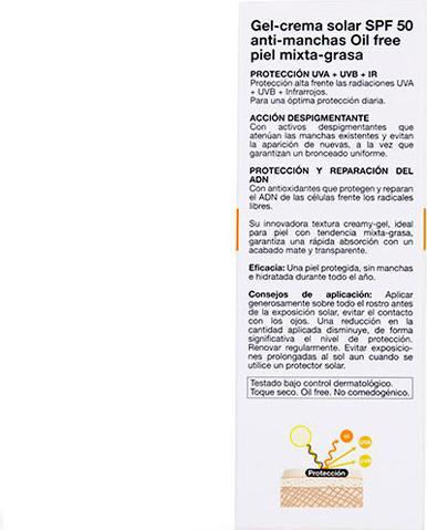 Actual product image Bella Aurora SOLAR gel anti-manchas mixta/grasa SPF50 50 ml (Sun cream face, SPF 50, 50 ml)