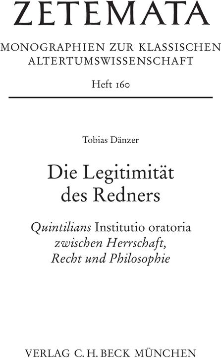 Immagine prodotto Die Legitimität des Redners (Tedesco, Tobias Dänzer, 2024)